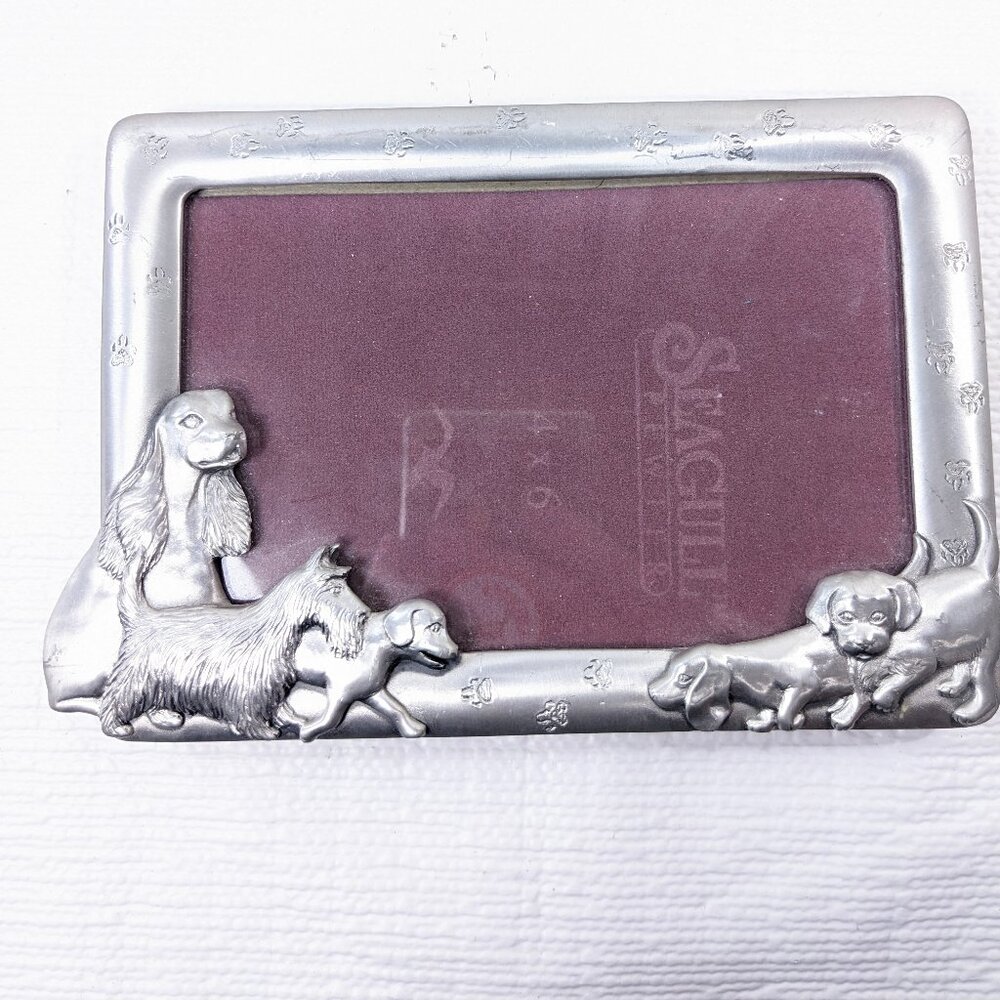 Vintage Seagull Picture photo Frame Dogs puppy Pewter pets 4x6 1993‎ silvertone